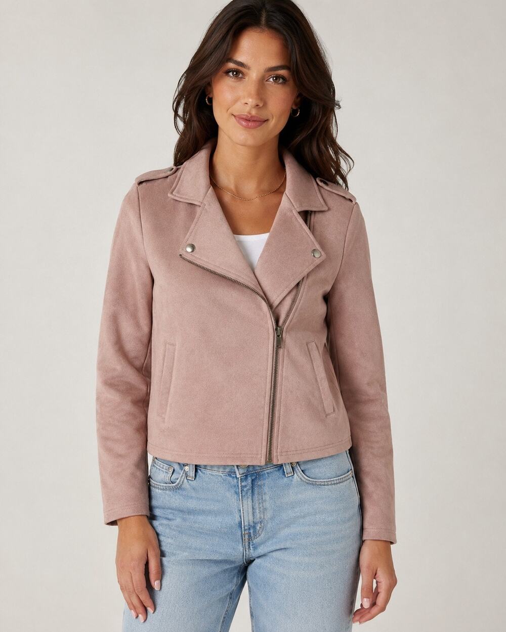 Mustard Seed Faux Suede Moto Jacket S Blush Pink Biker Cropped Fall Coat
